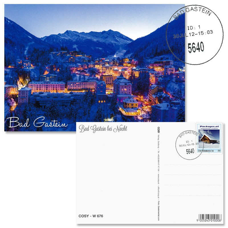 Postkarte Bad Gastein bei Nacht mit Versand